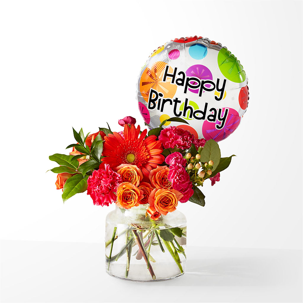 Fiesta Bouquet with Birthday Balloon – Whittier Blossom Shop, Whittier CA