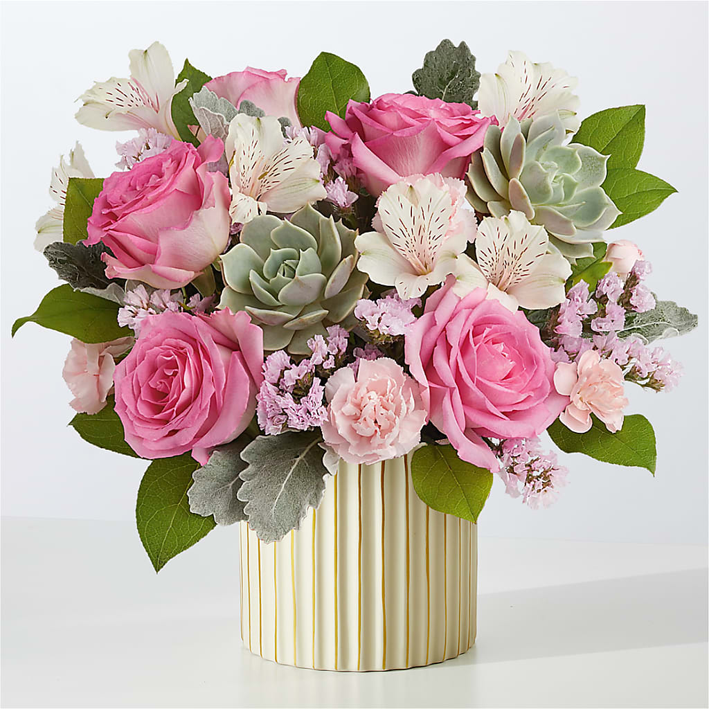 Dusty Rose Bouquet with Ivory Vase – Whittier Blossom Shop, Whittier CA