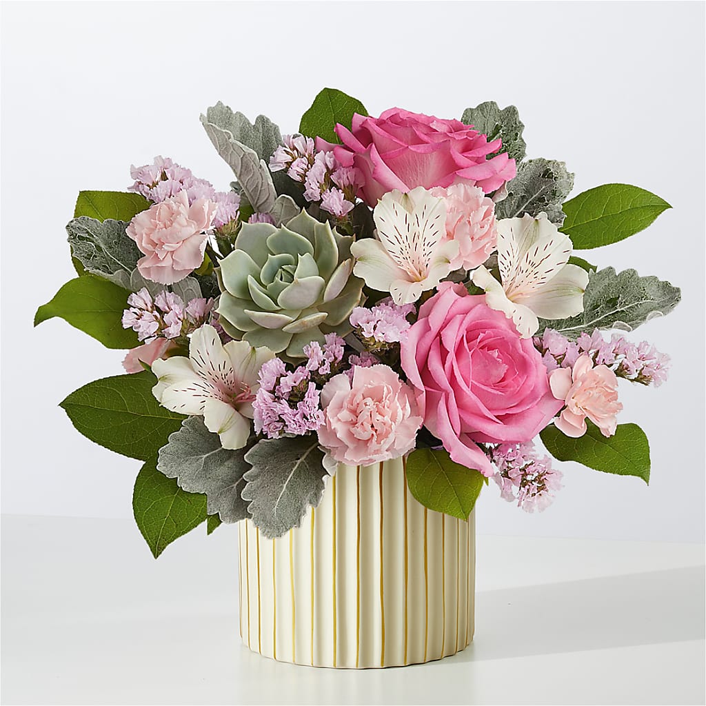 Dusty Rose Bouquet with Ivory Vase – Whittier Blossom Shop, Whittier CA