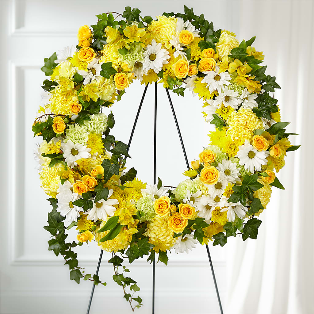 Golden Remembrance Wreath – Whittier Blossom Shop, Whittier CA