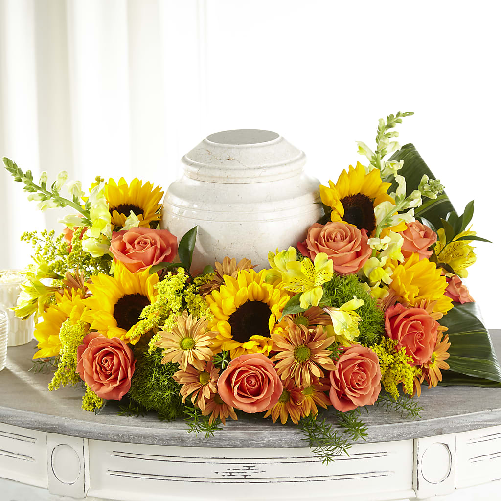 Faithful Sunflower Cremation Adornment – Whittier Blossom Shop, Whittier CA