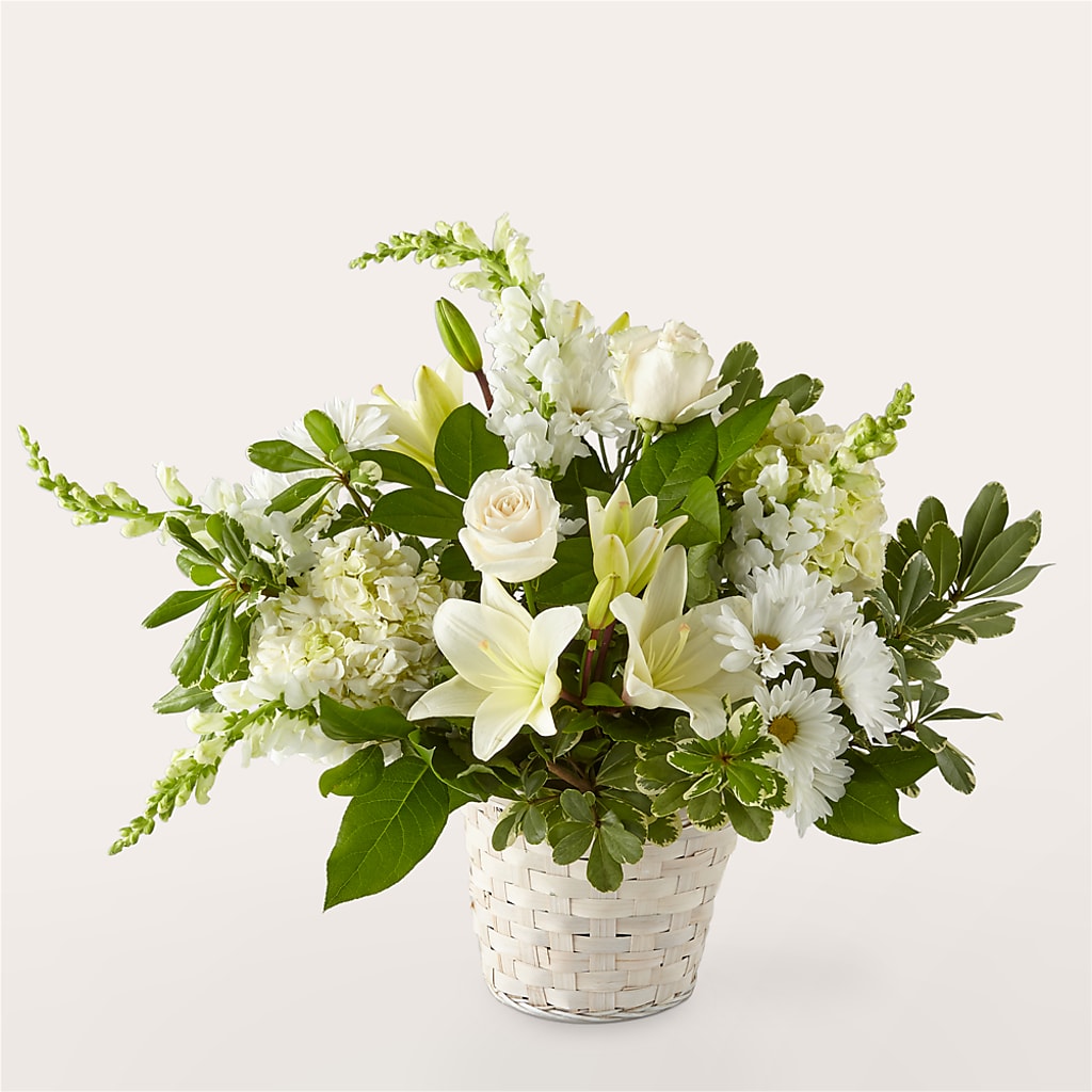 Ivory Elegance Floral Basket – Whittier Blossom Shop, Whittier CA