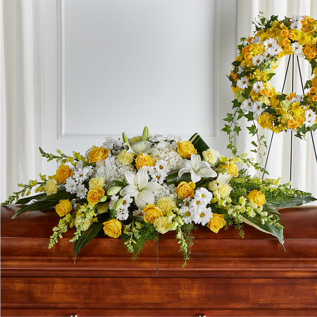 Golden Harmony Casket Spray – Whittier Blossom Shop, Whittier CA