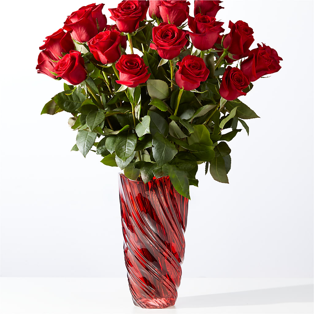 Classic Love Red Rose Bouquet with Luxe Swirl Vase – Whittier Blossom Shop, Whittier CA