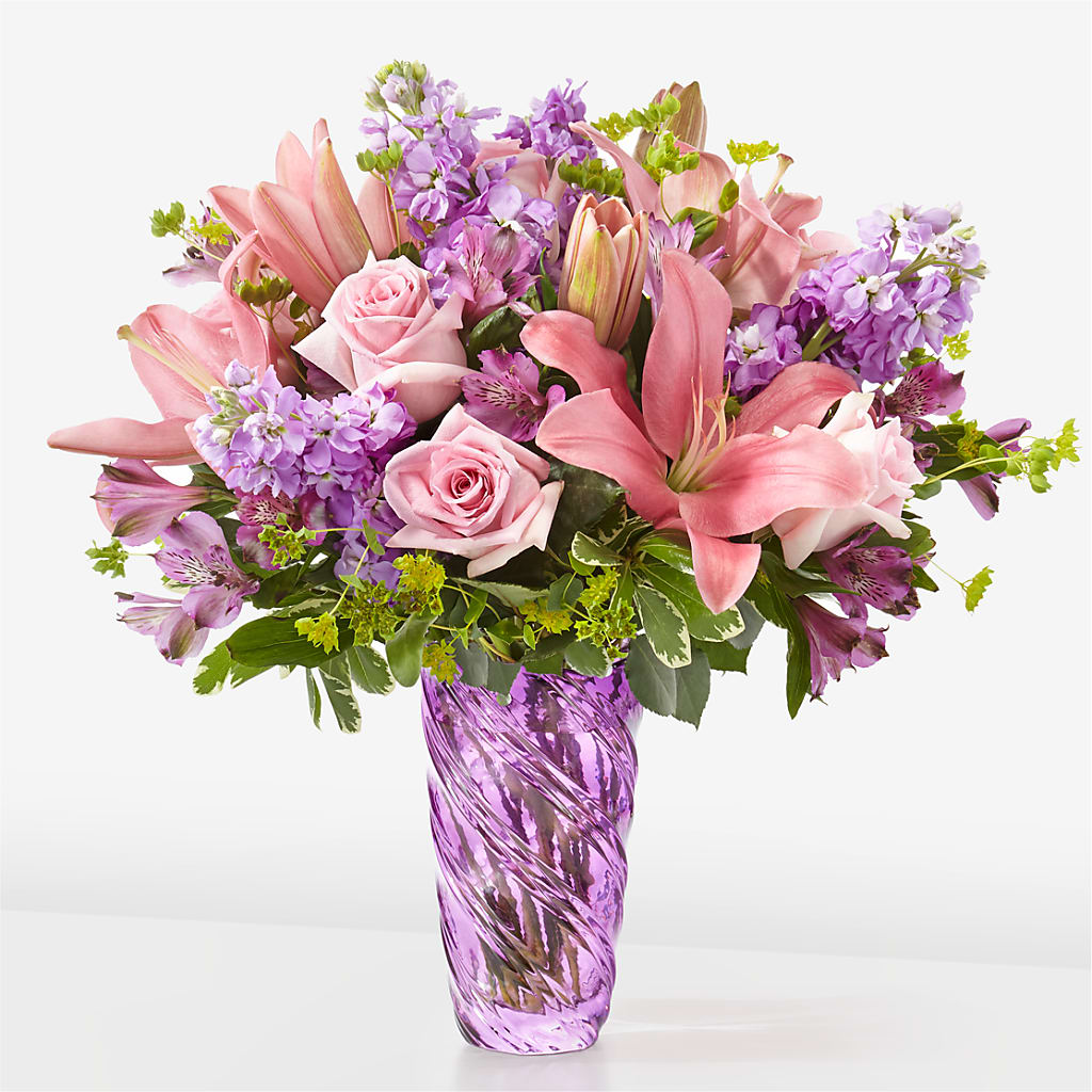 Precious Petals Bouquet with Luxe Swirl Vase – Whittier Blossom Shop, Whittier CA