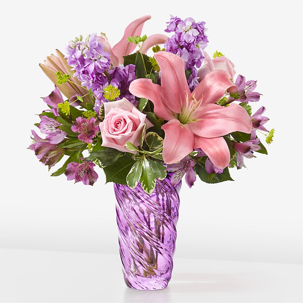 Precious Petals Bouquet with Luxe Swirl Vase – Whittier Blossom Shop, Whittier CA