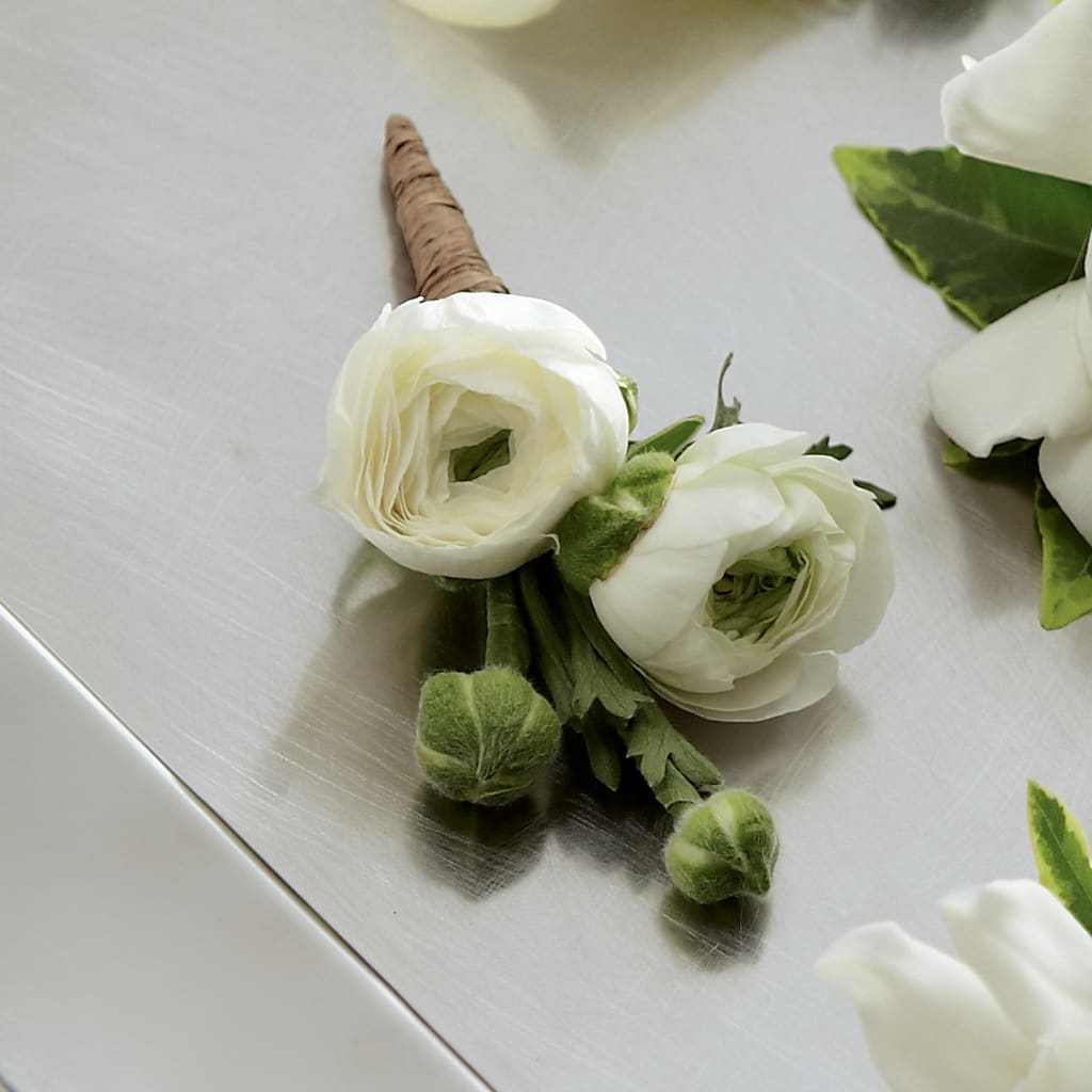 White Ranunculus Boutonniere – Whittier Blossom Shop, Whittier CA