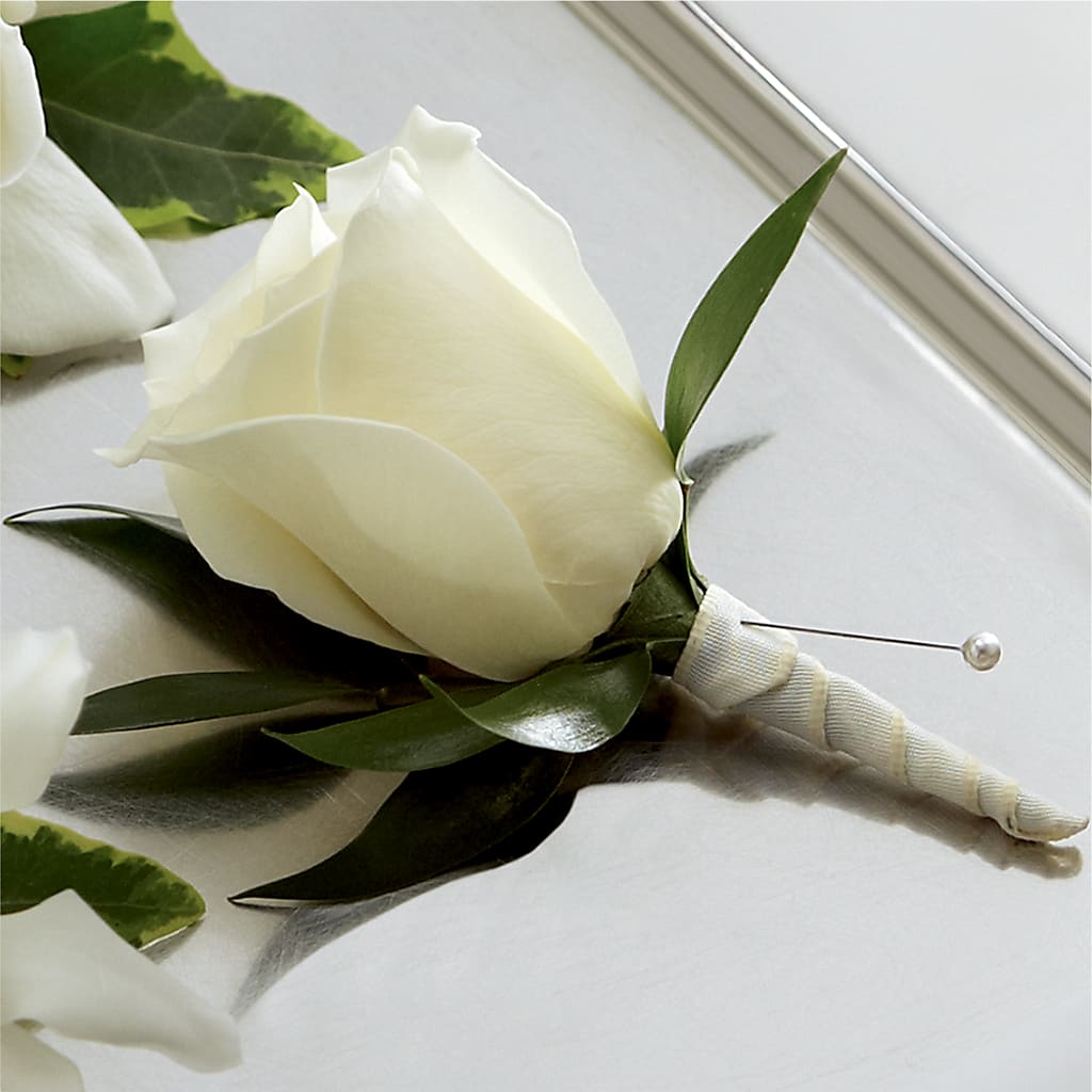 White Rose Boutonniere – Whittier Blossom Shop, Whittier CA