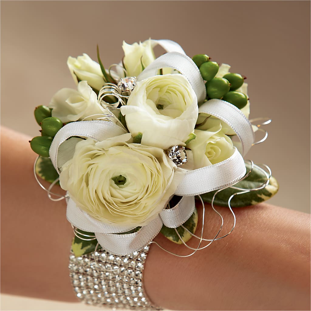 White Wedding Corsage – Whittier Blossom Shop, Whittier CA