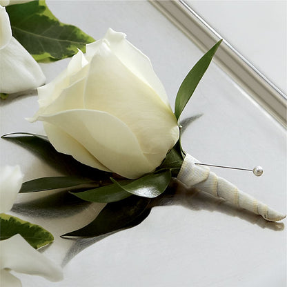 White Rose Boutonniere –  Whittier Blossom Shop, Whittier CA